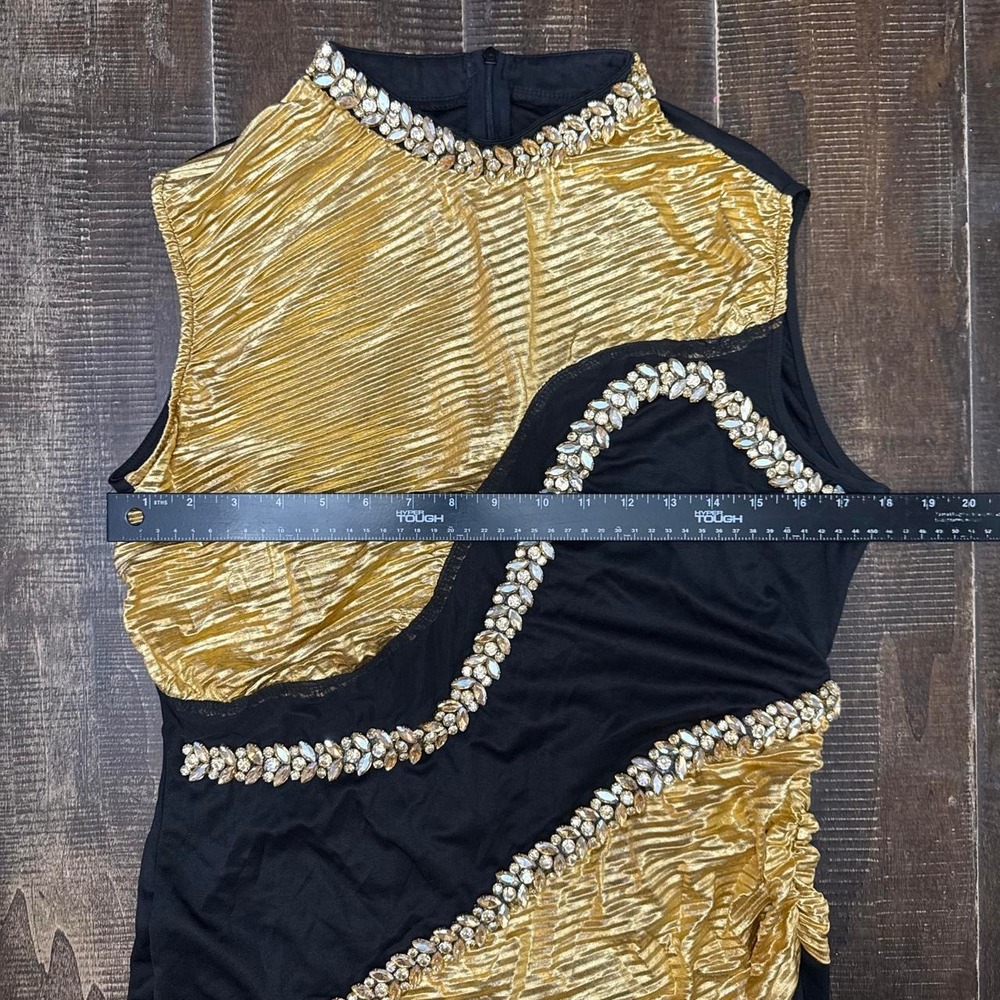 Women's Black and Gold Rhinestone Maxi Bandage Dress Fornal Bodycon Dress - Picture 5 of 8
